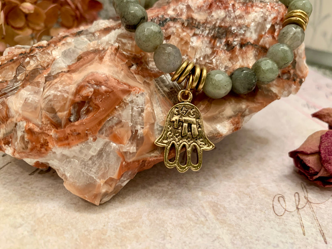 Hamsa Collection Labradorite Yoga Mala Bracelet