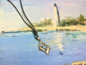 Leather Surfer Necklace With Pewter Dolphin