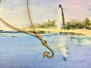 Leather Surfer Necklace With Pewter Fish Hook