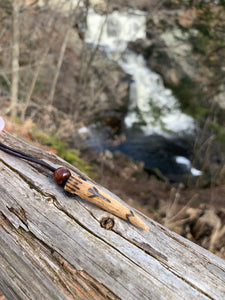 Viking Pendant Carved Deer Antler with Runes - Good Luck Charm -Algiz Rune- Norse/Warrior/Protection/Amulet - Leather Necklace