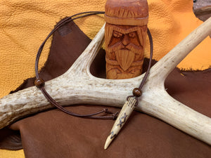 Viking Pendant Carved Deer Antler with Runes - Good Luck Charm -Inguz Rune- Norse/Warrior/Protection/Amulet - Leather Necklace