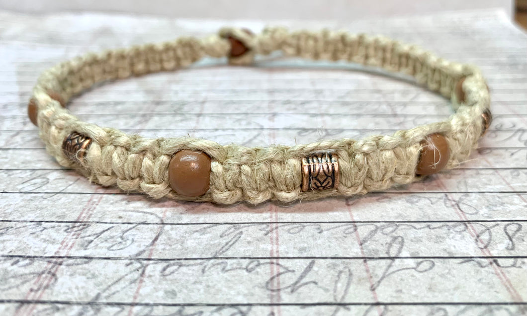 Hemp Necklace With Wooden And Metal Beads