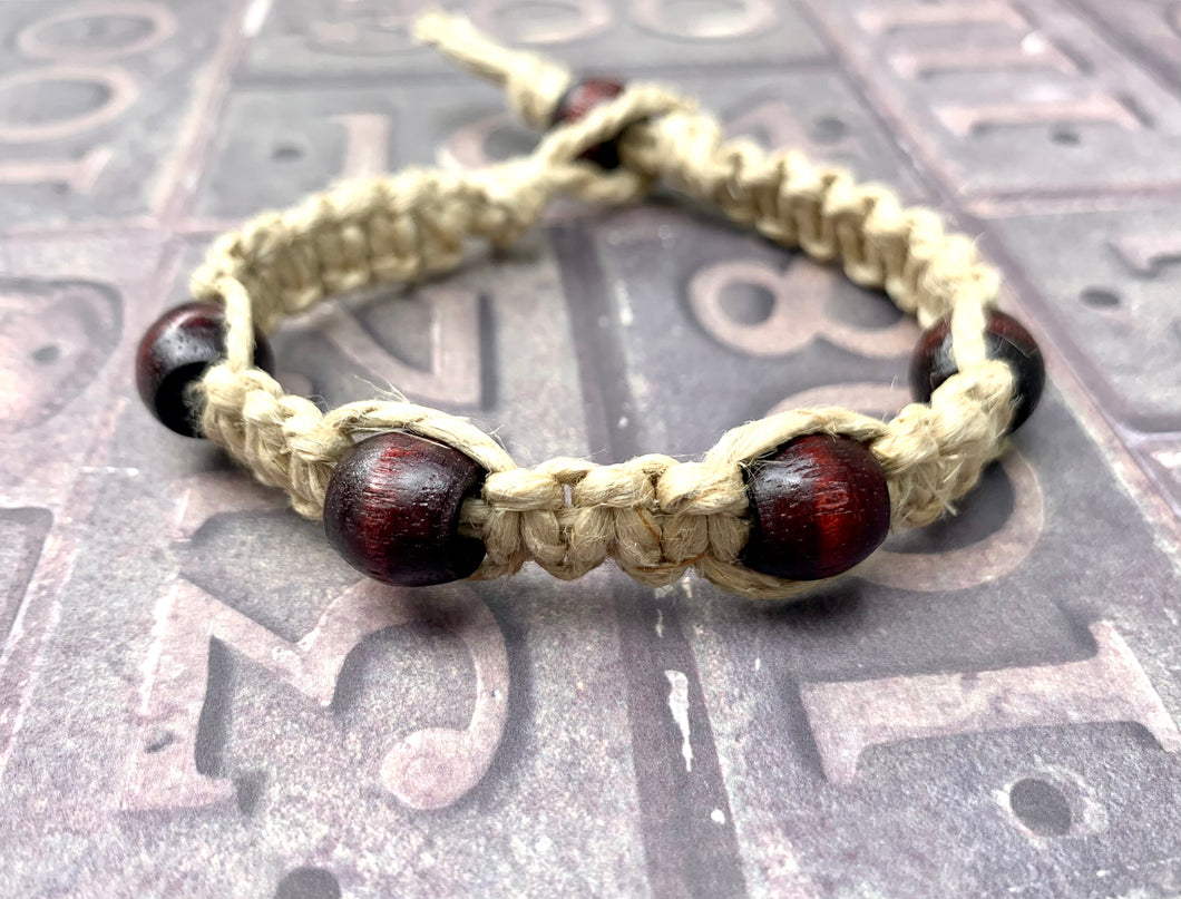 Surfer Hemp Bracelet Phatty Flat Wood Beads