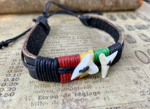Load image into Gallery viewer, Rasta Color Leather Bracelet Shark Tooth

