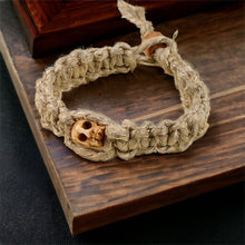 Load image into Gallery viewer, Surfer Hemp Bracelet Phatty Flat Skull Bone Beads
