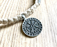 Load image into Gallery viewer, Viking Shield Pendant with Runes - Good Luck Charm --- Norse/Warrior/Protection/Amulet - Hemp Necklace
