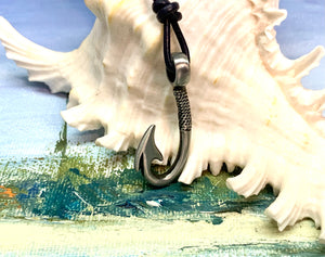 Leather Surfer Necklace With Pewter Fish Hook