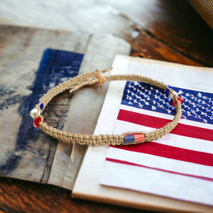 Hemp Necklace Natural with USA Flag American Beads