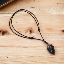 Load image into Gallery viewer, Arrowhead Leather Necklace Obsidian Real Stone, Primitive Jewelry, Men&#39;s Tribal Necklace
