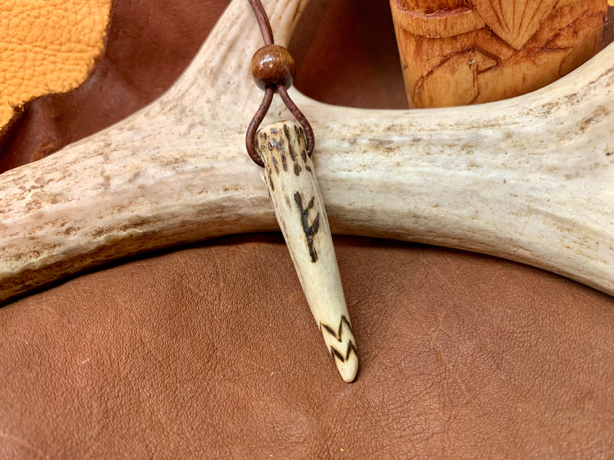 Viking Pendant Carved Deer Antler with Runes - Good Luck Charm -Fehu ...