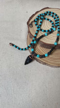 Load and play video in Gallery viewer, Obsidian Arrowhead Necklace for Men – Black Lava &amp; Turquoise Stone Tribal Necklace
