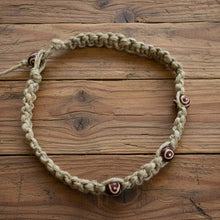 Load image into Gallery viewer, Natural Hemp Choker – Thick Flat Weave Design | Carved Brown Bone Beads
