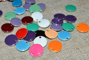 10 Drops Round Epoxy and Silver Plated Brass 12mm