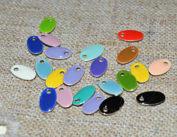 10 Drops Oval Epoxy and Silver Plated Brass 14x8mm