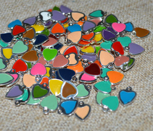 20 Drops Heart Epoxy and Silver Plated Brass 7x7mm
