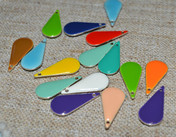 10 Drops Teardrop Epoxy and Silver Plated Brass 22x10mm