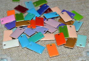 10 Drops Rectangle Epoxy and Silver Plated Brass 14x8mm