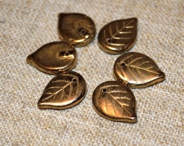 10pcs Leaves Bronze Preciosa Czech Pressed Glass Beads 18mm