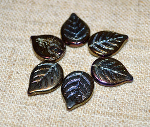 10pcs Leaves Iris Brown Preciosa Czech Pressed Glass Beads 18mm