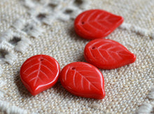 Load image into Gallery viewer, 10pcs Leaves Red Preciosa Czech Pressed Glass Beads 18mm
