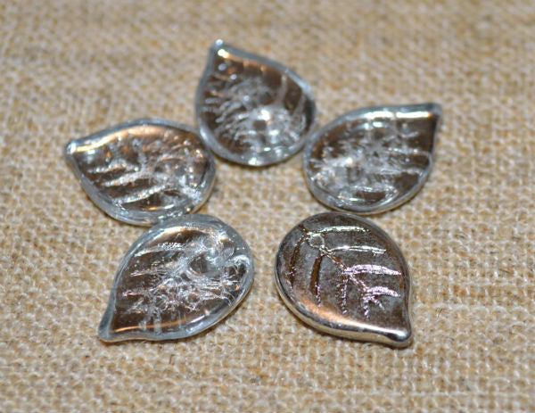 10pcs Leaves Silver Preciosa Czech Pressed Glass Beads 18mm