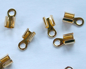 100-500 Crimp Cord Ends Tip Gold Plated Brass 10x5mm For 3-4mm Cord Fold Over