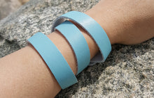 Load image into Gallery viewer, Leather Bracelet Teal Triple Wrap, Snap Closure
