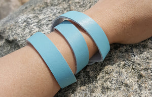 Leather Bracelet Teal Triple Wrap, Snap Closure