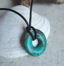Load image into Gallery viewer, Leather Necklace With Mini Turquoise Donut
