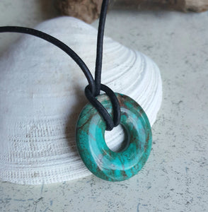Leather Necklace With Mini Turquoise Donut