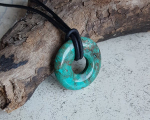 Leather Necklace With Mini Turquoise Donut