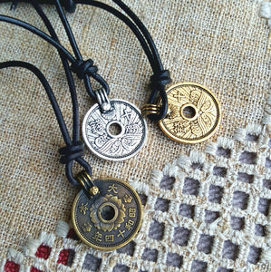 Leather Necklace With Britannia Pewter Gold Coin Pendant