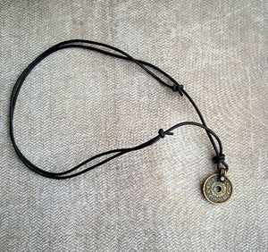 Leather Necklace With Britannia Pewter Antiqued Coin Pendant