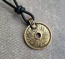 Load image into Gallery viewer, Leather Necklace With Britannia Pewter Gold Coin Pendant
