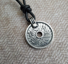 Load image into Gallery viewer, Leather Necklace With Britannia Pewter Silver Coin Pendant
