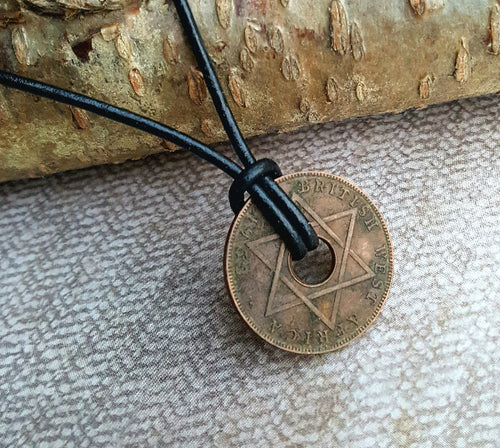 Leather Necklace With Large British West Africa Coin Pendant