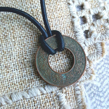 Load image into Gallery viewer, Leather Necklace With Indian Coin Pendant

