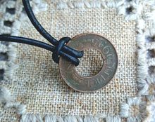 Load image into Gallery viewer, Leather Necklace With Indian Coin Pendant
