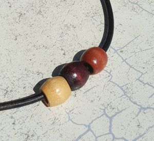 Leather Surfer Necklace Wooden Beads - sunnybeachjewelry