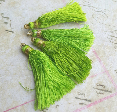 Silky Tassels Lime Green 1 3/4 in Charms Pendant