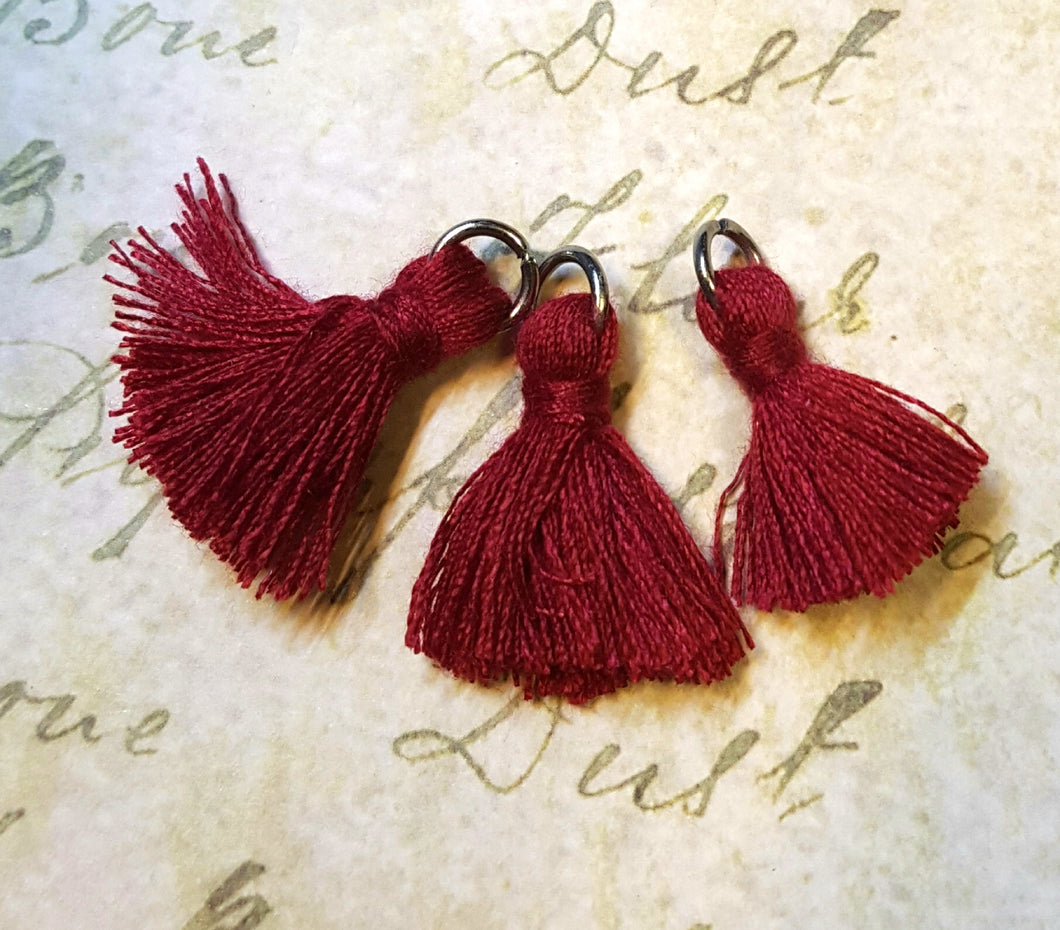 Tassel Charms Cotton Burgundy Handmade Earrings Tassel Necklace Mala DIY