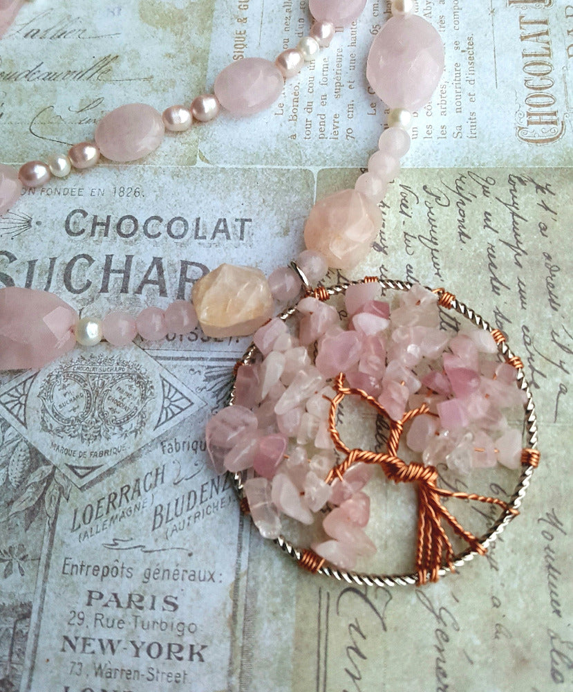 Bohemian Rose Tree of Life Necklace