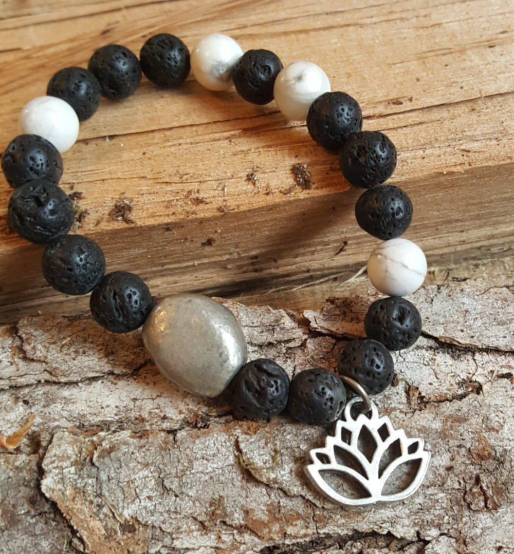 Chunky Gemstone outlets Bracelet, Lotus Jasper Om Charm Bracelet, Sterling Silver Ohm Charm Bracelet, Healing Energy Jewelry, Boho Yoga Jewelery