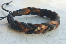 Load image into Gallery viewer, Mens Bracelet Leather Braided Black Brown Success 
