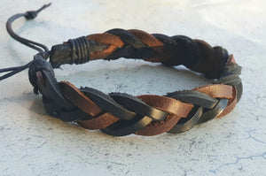 Mens Bracelet Leather Braided Black Brown Success 