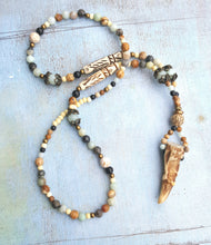 Load image into Gallery viewer, Antler Tip Necklace Amazonite Horn Primitive Jewelry, Tribal Necklace, Rustic Choker

