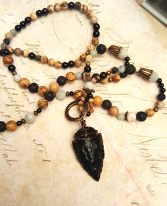 Arrowhead Necklace Obsidian Real Stone Primitive Jewelry