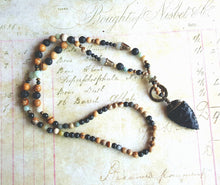 Load image into Gallery viewer, Arrowhead Necklace Obsidian Real Stone Primitive Jewelry

