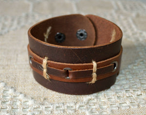 Natural Leather Bracelet Weathered Brown Hemp - sunnybeachjewelry
