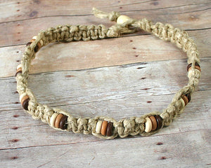 Surfer Phatty Thick Hemp Necklace With Wooden Beads - sunnybeachjewelry
